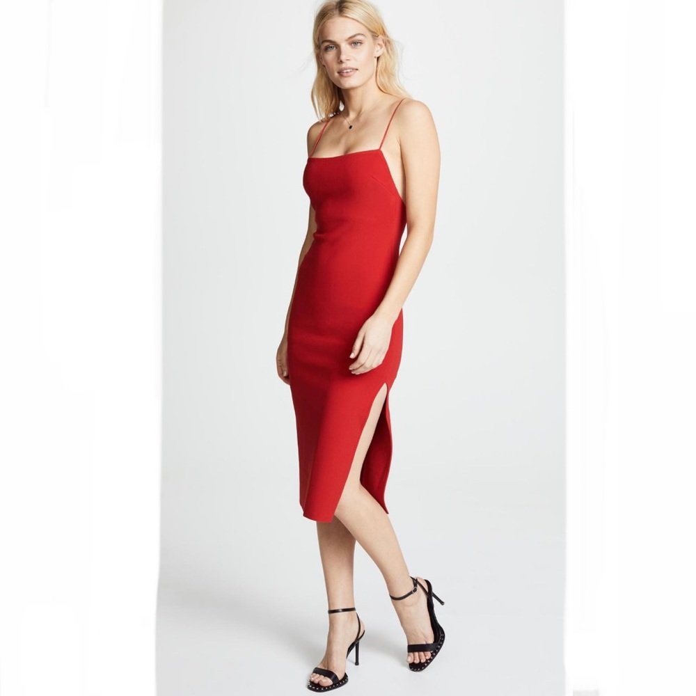 Bec & Bridge Red Midi Slip Dress with Side Slit